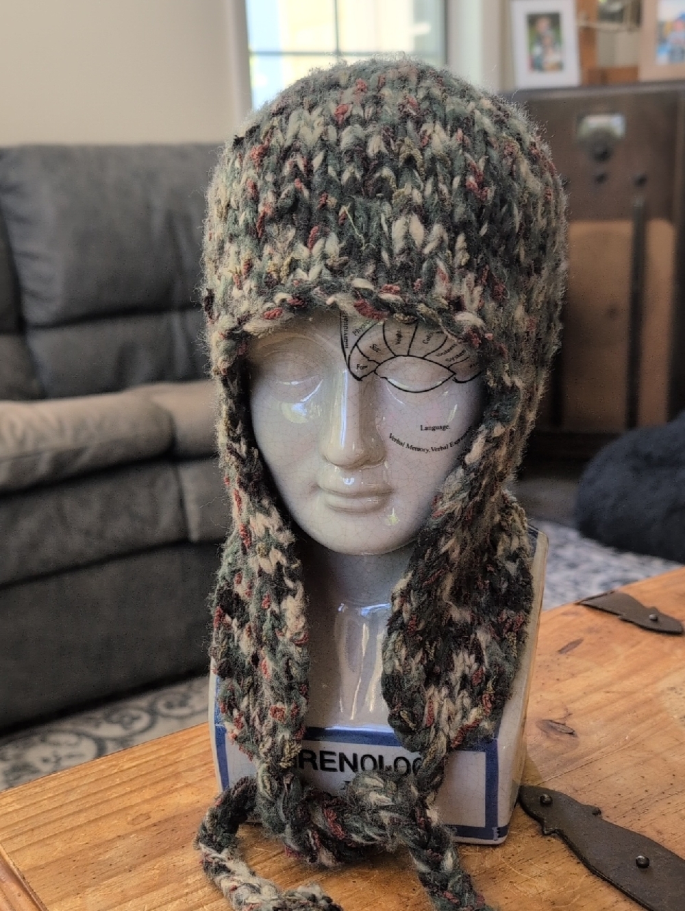 Cejon Multicolor Knit Hat with Green, Cream & Rust Flecks